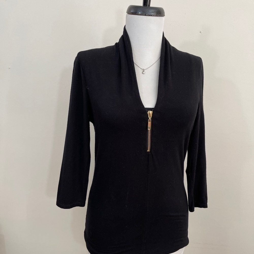 Grace Elements sz sm knit top zipper accent black
